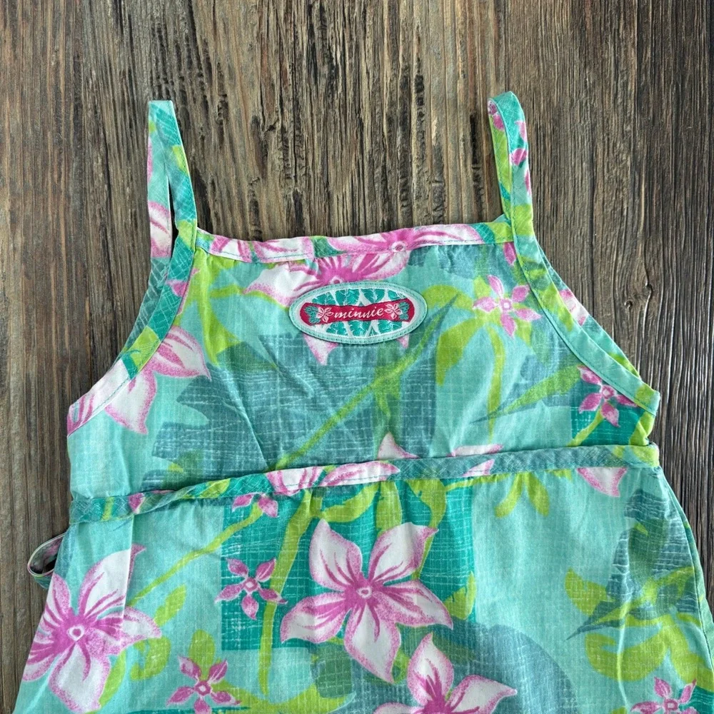 Vtg Disney Store Minnie Mouse Tropical Hawaiian Cotton Dress 4T Green Pink Y2K - Picture 10 of 11